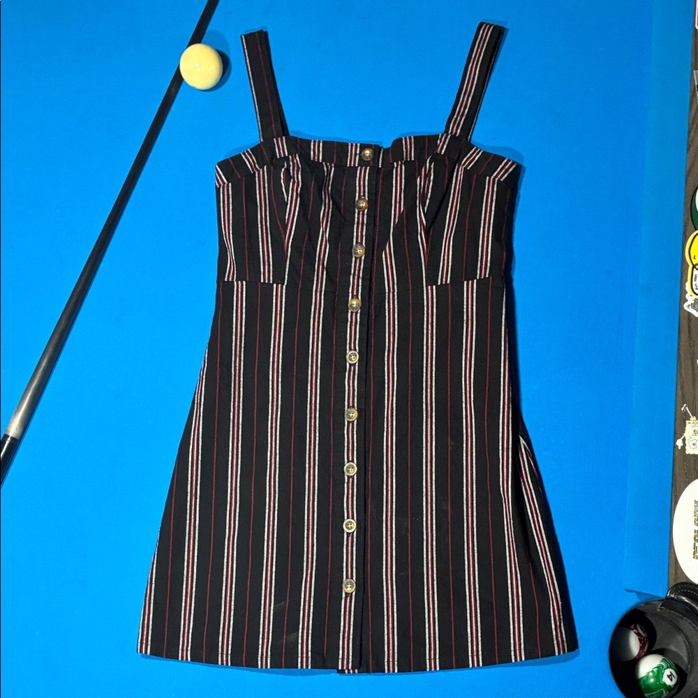 Hollister Black Striped Button-Front Sundress